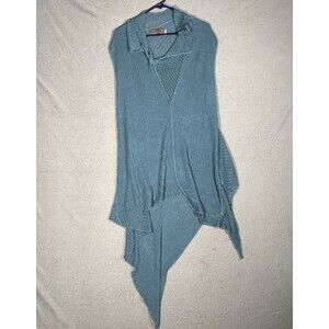 Zuza Bart Knit Tunic Top Size L Dusty Blue Linen Lagenlook Oversized Art To Wear